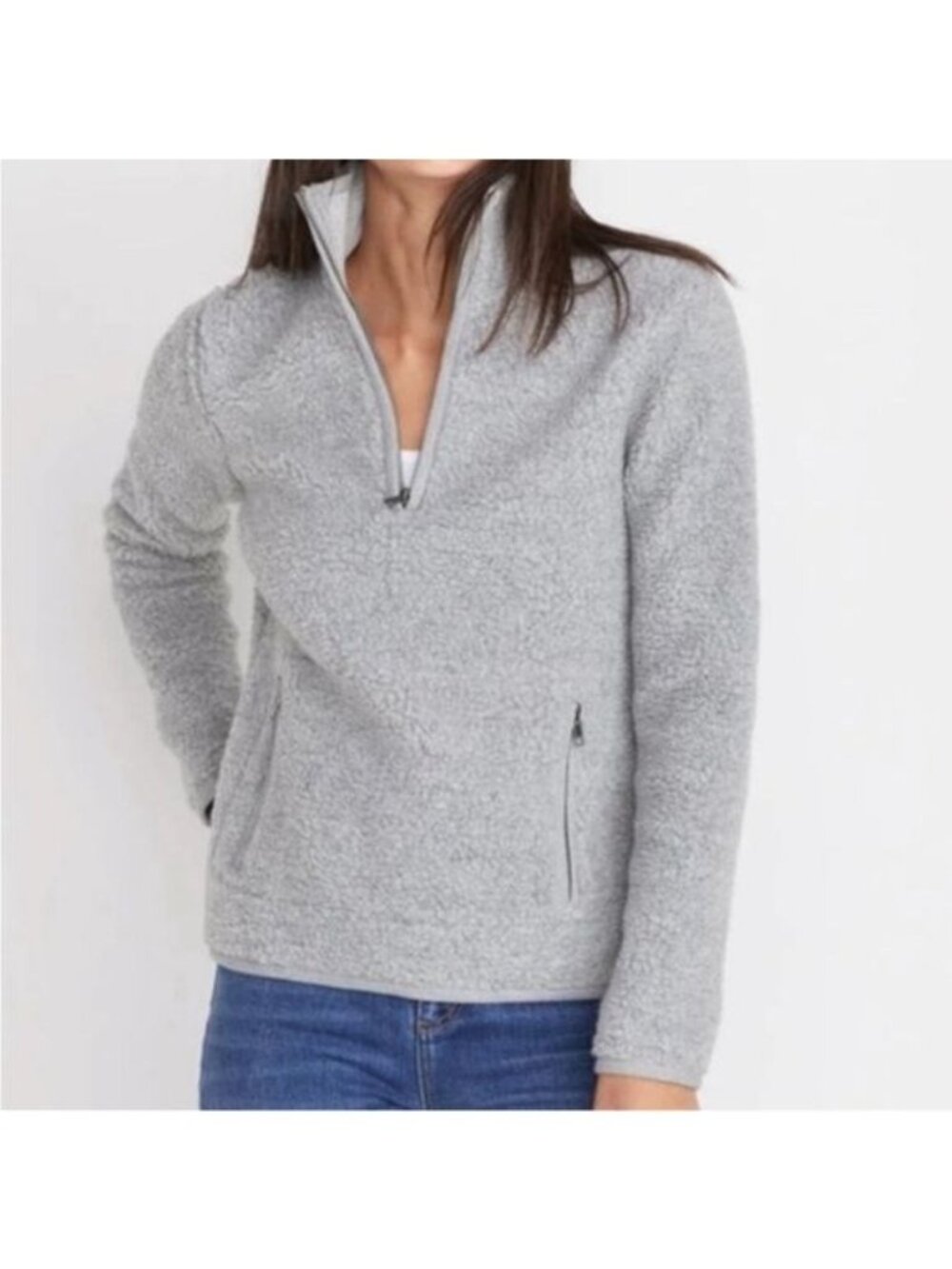 Marine Layer Sherpa Quarterzip Pullover Small Grey Women Cozy Athleisure EUC
